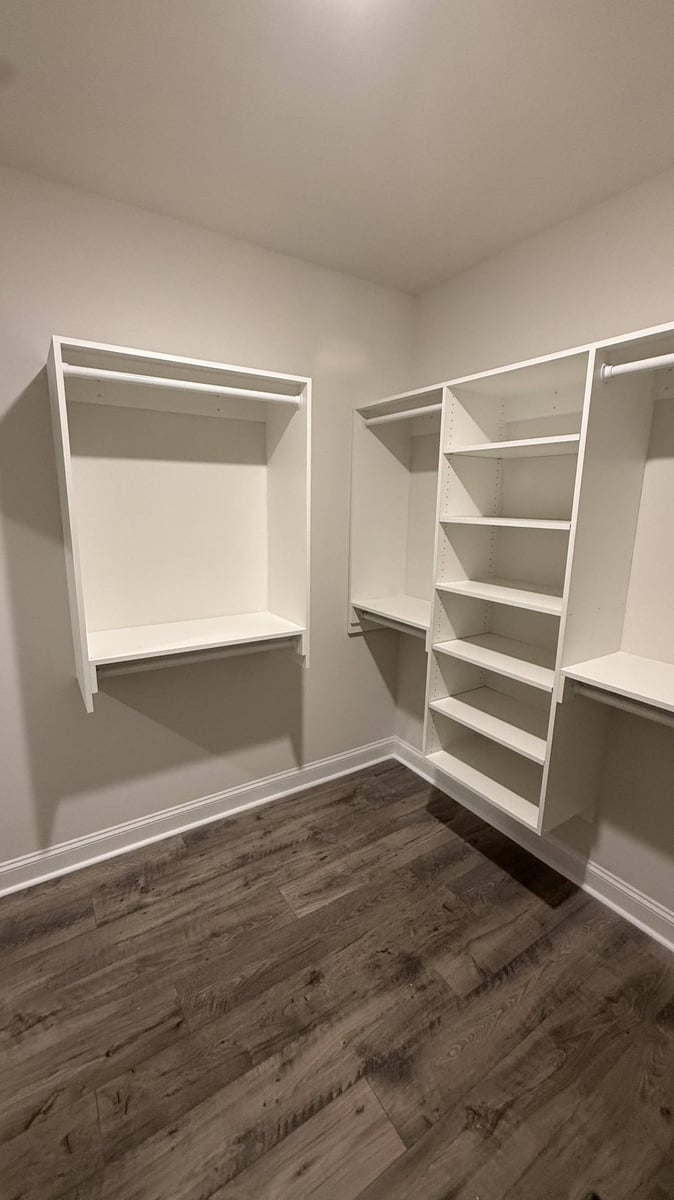 modern walk-in closet with built-in storage in Troutman, NC by Carolina Signature Custom Homes-optimized